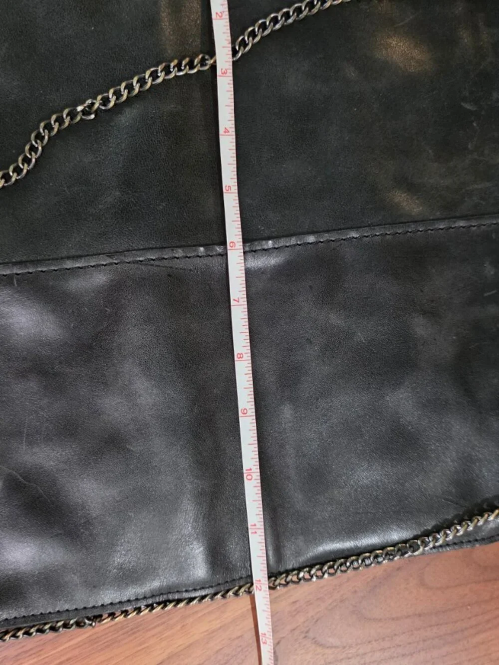 Large Jo handbags black leather tote, fold over with chain/leather strap